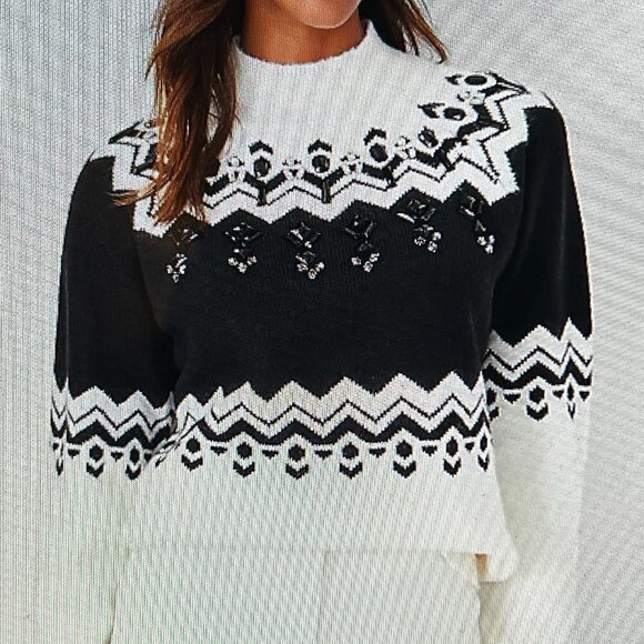 Ann Taylor Jeweled Fair Isle Turtleneck Sweater Color: Winter White Size M - Picture 2 of 9